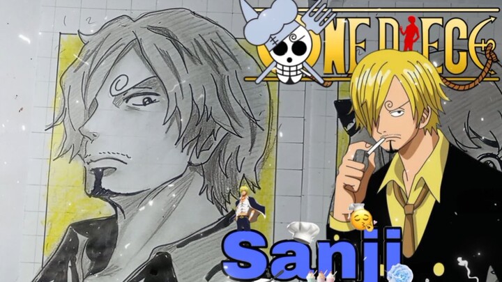 menggambar sanji dari anime one Piece