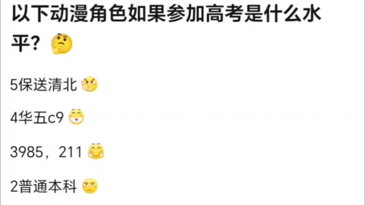 以下角色参加高考是什么水平？