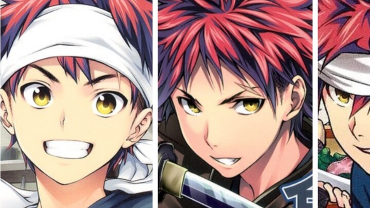 Enjoy the covers of Food Wars! Shokugeki no Soma volumes 1-36 and feel the growth of Saeki Shun's pa