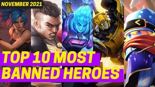 TOP 10 MOST BANNED HEROES IN MOBILE LEGENDS [NOVEMBER 2021]