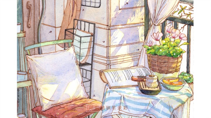 الشمس تُشرقُ الآن! ألوان مائية، ألوان مائية خفيفة بالقلم الحبر