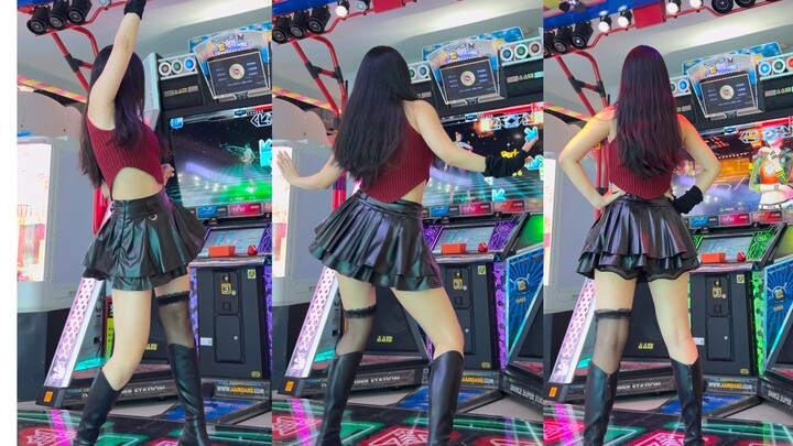 Dance dance revolution cover of aespa’s “Whiplash,” leather boots and skirt, impressive performance