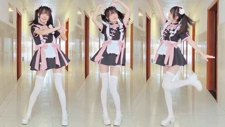 Cute school girl dancing in the dormitory corridor!