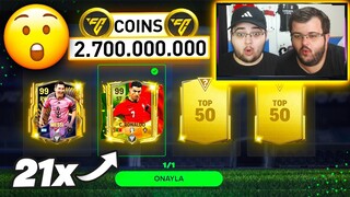 OHA 21 TANE UZATMALAR TOP 50 VE 500 PAKET AÇILIMI RONALDO VE MESSI ÇIKTI 2.7 MİLYAR KASTIM FC Mobile