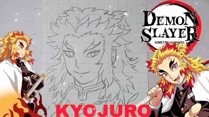 menggambar kyojuro dari anime demon Slater