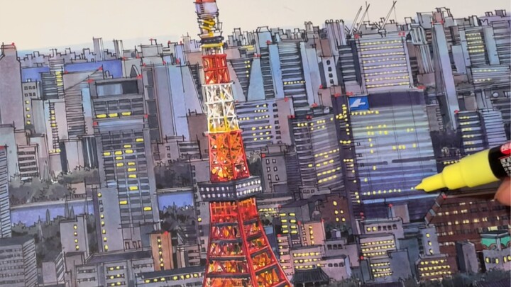 [Digambar tangan dengan spidol] - Anda harus berjalan ke Menara Tokyo sampai terang benderang. Saya 