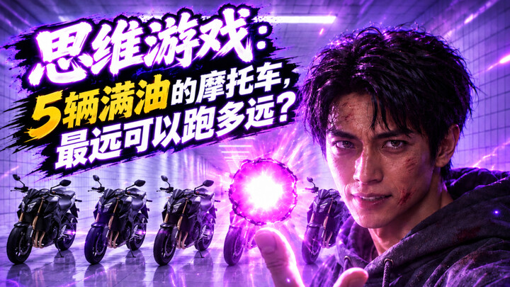 Brain Game: With Five Fully Fueled Motorcycles, How Far Can You Go at Most? [AI All-People Producer]