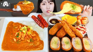 ASMR MUKBANG| 직접 만든 치즈 돈까스 카레 소세지 먹방 & 레시피 FRIED CHICKEN AND EATING