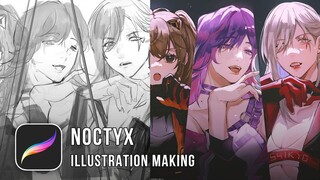 [IPAD PRO] Noctyx Female Group AU (illustration making)