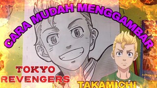 cara mudah menggambar anime Tokyo revengers, takamichi