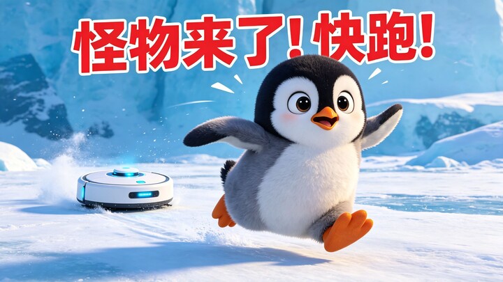 《企鹅大战🤖扫地机器人，结局万万没想到！》