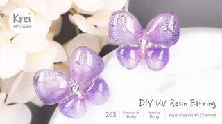 【モールドなしUV レジン】DIYで蝶々デザインのドライフラワーピアスを作りました【UV Resin】DIY Butterfly shaped Dried Flowers Earrings.