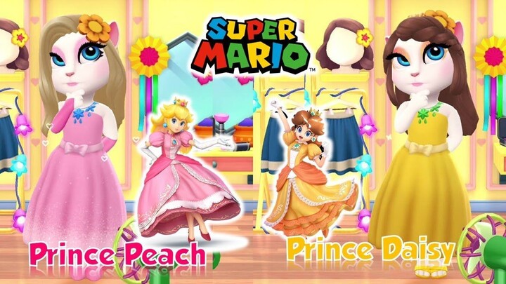 My talking angela 2 👛Princess Peach 🆚 Princess Daisy 💛 Mario Bros Princess Cosplay🌈🎀