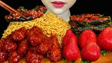 Spicy Fried Chicken Wins, Chili Kimchi & Spicy Noodles * MUKBANG SOUNDS *