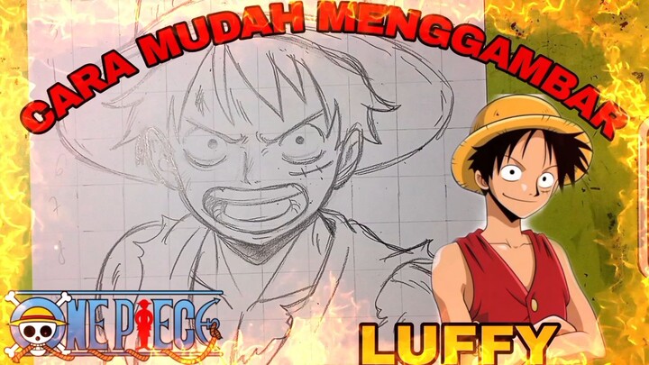 CARA mudah menggambar anime one piece, Luffy