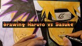 drawing Naruto Uzumaki vs Sasuke Uchiha pertarungan terakhir
