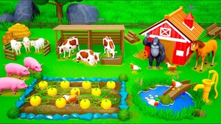 Gorilla's Farm Animals Farm Diorama | Cows, Sheep, Horse, Ducks | Funny Animals House Diorama 3D