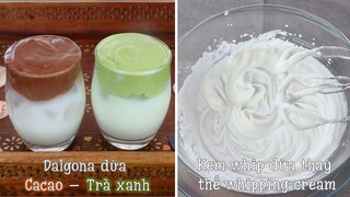 Kem dừa đánh bông thay thế whipping cream làm bánh, kem, đồ uống | Cacao + Trà xanh dừa bọt biển