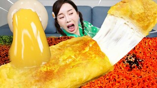 [Mukbang TV] - Trứng cuộn phomai siêu to + Mì Ý sốt tương đen| ASRM