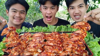 กุ้งเสียบไม้ย่างซอสพริกหม่าล่า โครตอร่อย!!