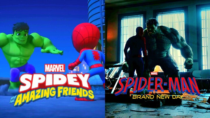 Spider-Man and Hulk Interaction in Spidey and His Amazing Friends vs Spider-Man: Brand New Day