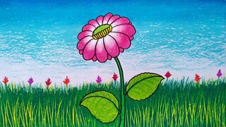 Belajar menggambar bunga yang mudah || Menggambr bunga aster || Cara menggambar dan mewarnai bunga
