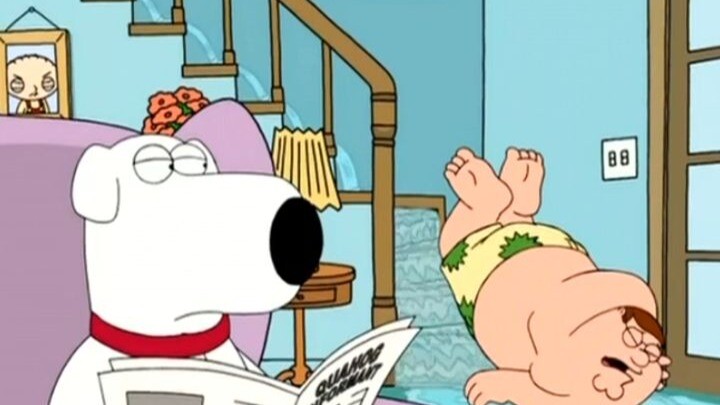 Peter slipped down the stairs (swearing without mute)