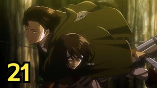 21: The female titan wipes out Levi's team, and the female titan kicks them away with one kick. Atta