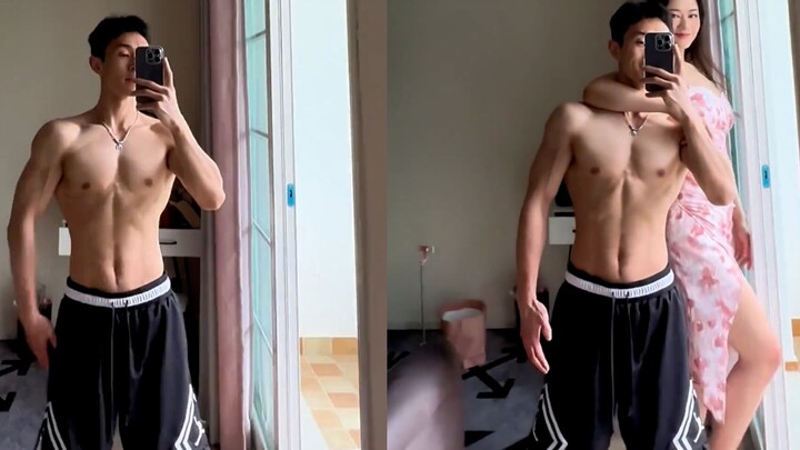 A 173cm man shows off his towering, muscular physique, but the moment his 180cm girlfriend appears, 