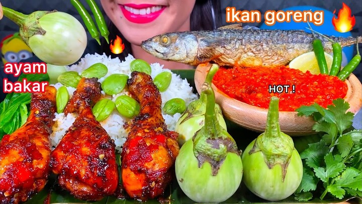 MAKAN AYAM BAKAR IKAN GORENG SAMBAL *GRILLED CHICKEN FISH FRY VEGETABLES ASMR MASSIVE Eating Sounds