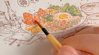 [Pen Cahaya Warna] Tutorial "Larut Malam Kafetaria Spesial Piring Besar" di Artikel Makanan