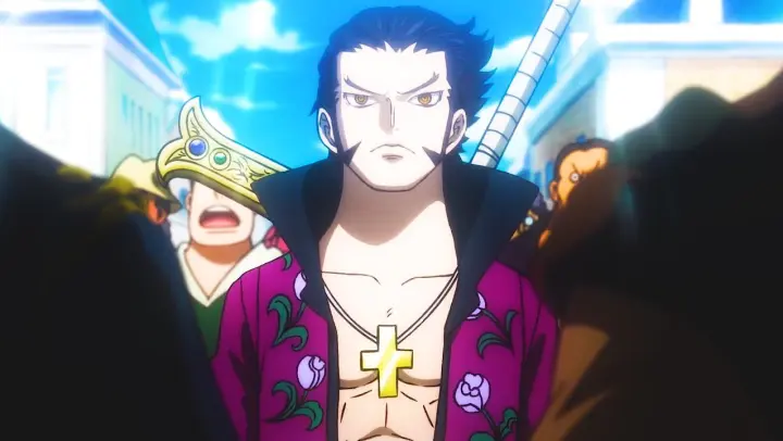Mihawk breaks down when he sees Roger being executed, Orochi stabs Oden's weak point