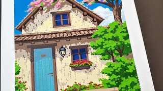 رسم يدوي لمنزل تحت الزهور باستخدام قلم أكريليك، دعونا نرسم معًا