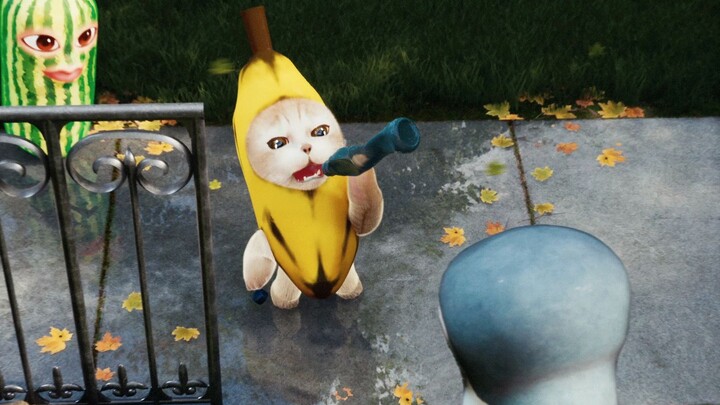 Banana Cat finally got some water!