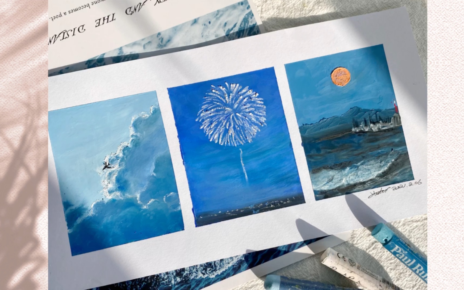 Cuộc sống] Vẽ tranh phong cảnh bằng sáp dầu | Bầu trời trên biển - Bilibili