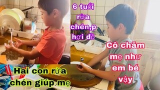 Louis và Charles rửa chén phụ mẹ/Cô chăm mẹ như em bé vậy/cathy cuộc sống pháp