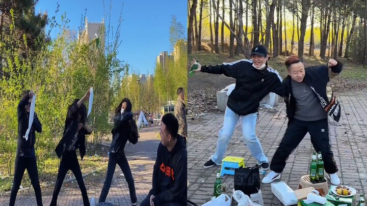 The woman improvised a dance while having dinner with friends, and the cheerful atmosphere made neti