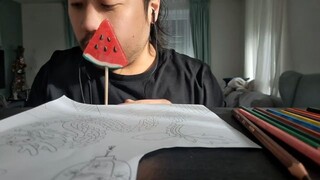 ASMR Huge Watermelon Lollipop & Coloring Chinese Lanterns + Clouds