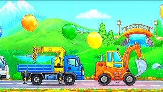 Trò Chơi Vui Nhộn - Game lắp ráp xe cần cẩu,xe tải, máy xúc đất Excavator xây nhà  Build a house