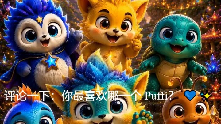 Escreva nos comentários: Qual PUFFI você gosta mais? 💙✨ | 巴西儿童故事 | Sementinhas 🇧🇷 Português
