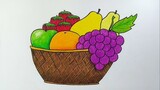 Menggambar dan mewarnai buah buahan || Cara menggambar buah di keranjang
