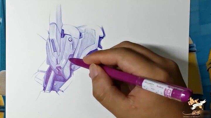 The ballpoint pen drawing that took "half a year" to finish, Mobile Suit Gundam - Sazabi