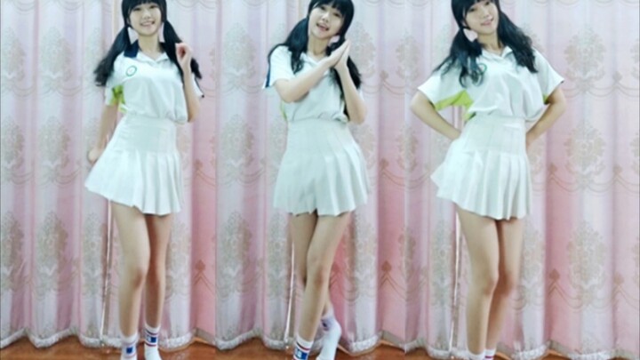 Dancing at home in my brother's school uniform and my sister's skirt