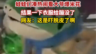 蛙蛙们凑热闹看大爷爆米花，结果一下衣服给蹦没了
