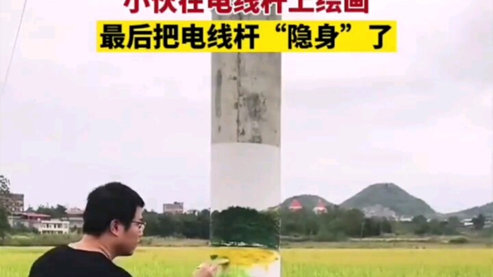 A young man painted on a utility pole and ended up “making it disappear”!