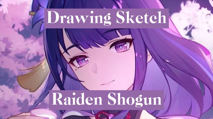 Gambar sketsa karakter raiden shogun (Genshin Impact)