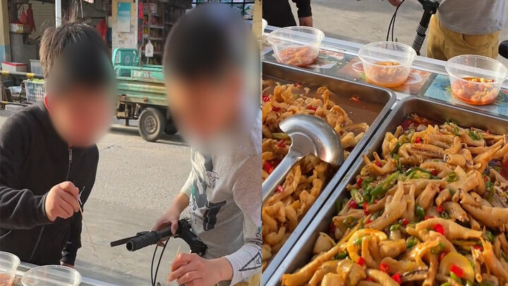 Two kids spent an entire afternoon sampling chicken feet; the shop owner, both amused and impressed,