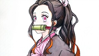 [Watercolor Menggambar] Nezuko dengan Ponytail Tinggi