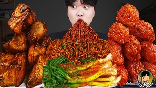 ASMR MUKBANG 직접 만든 양념 치킨먹방! 스테이크 짜파게티 레시피 & 먹방 FRIED CHICKEN AND BLACK BEAN NOODLES EATING SOUND!