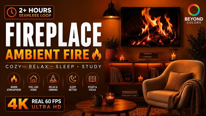 🔥 Fireplace Ambient Fire | 2+ Hours Seamless Loop | Cozy, Relax, Study & Sleep | 4K 60 FPS